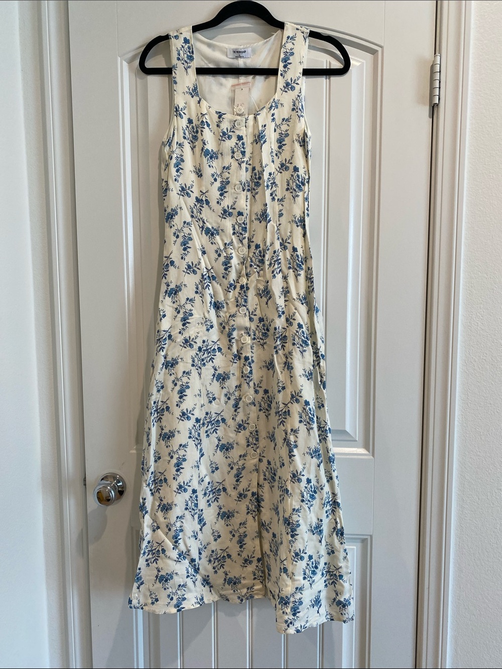 The Workshop Cream Floral Button-Front Dress with Blue Print
